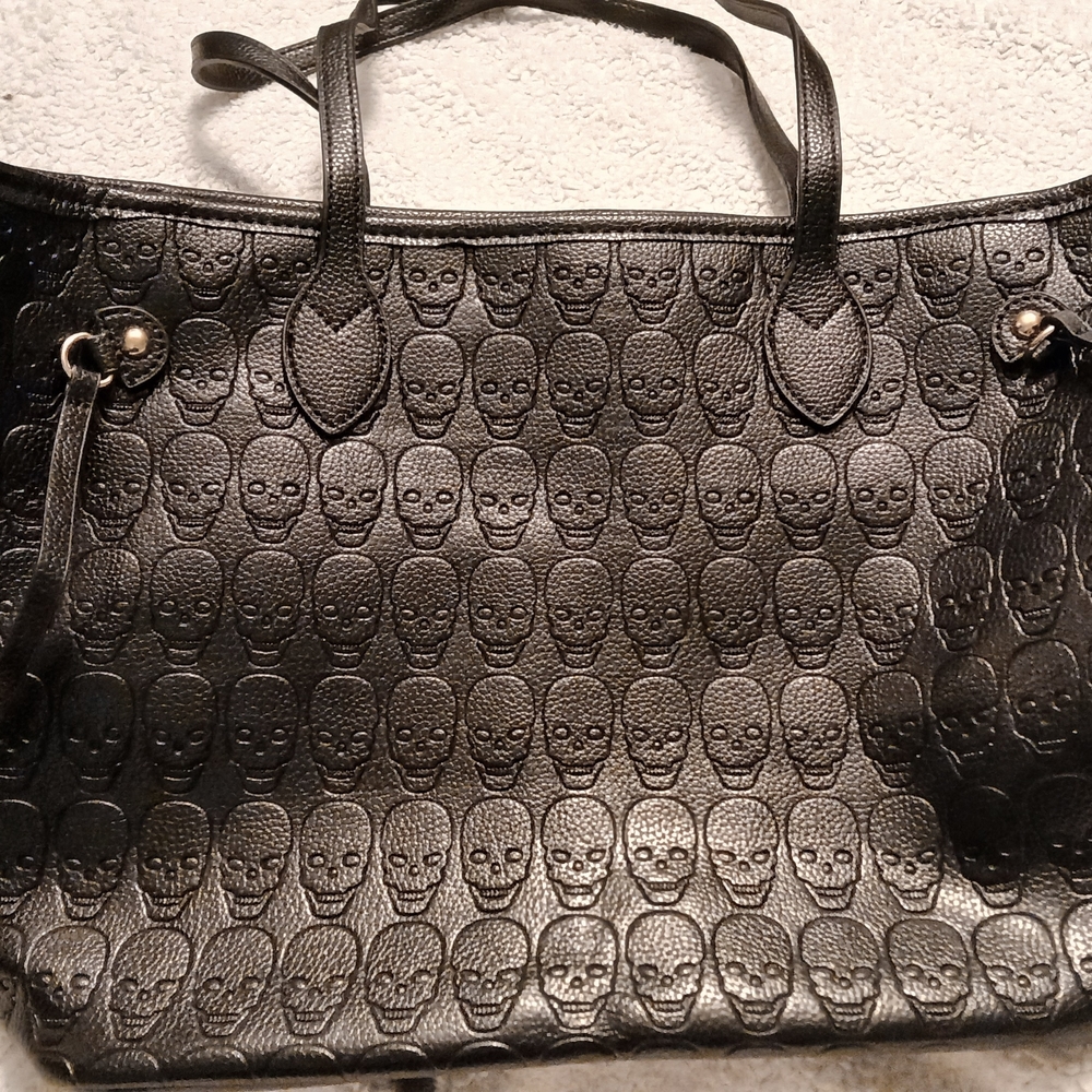 Black Skull Embossed Tote Bag